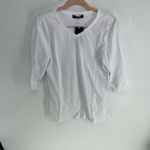 Zeagoo Women's White Pullover Straight Hem 3/4 Sleeve V-Neck Top Size Small NWT
